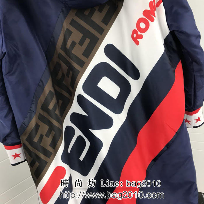 FENDI芬迪 X FILA合作款 18冬季新款 連帽尼龍長款大衣 帽子可拆卸 男女同款 ydi2099